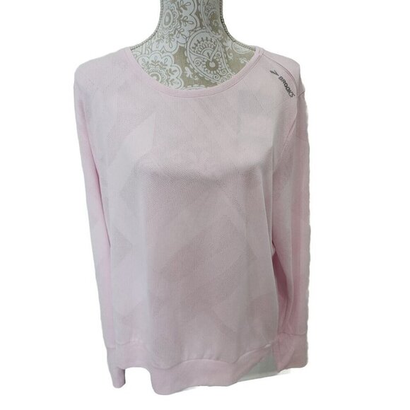 Brooks Array Pink Slit Back Long Sleeve Waffle Running Shirt NWT Women's XL - Picture 3 of 11